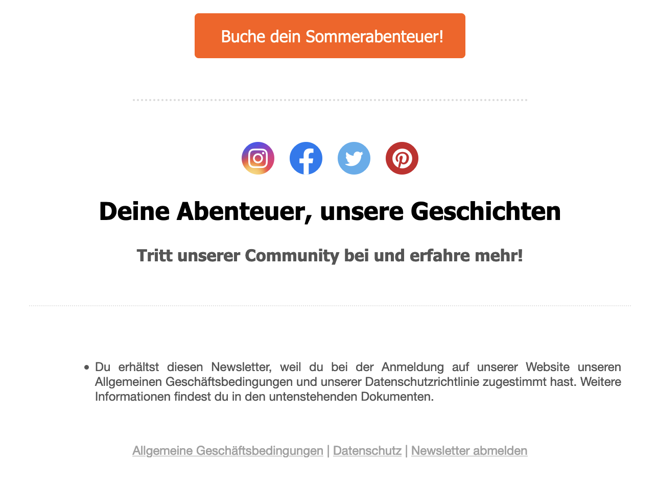 Newsletter von Flipboard, zunächst Inhalt, dann Social Media-Logos, darunter Text und dann Links, unter anderem zur Abmeldung